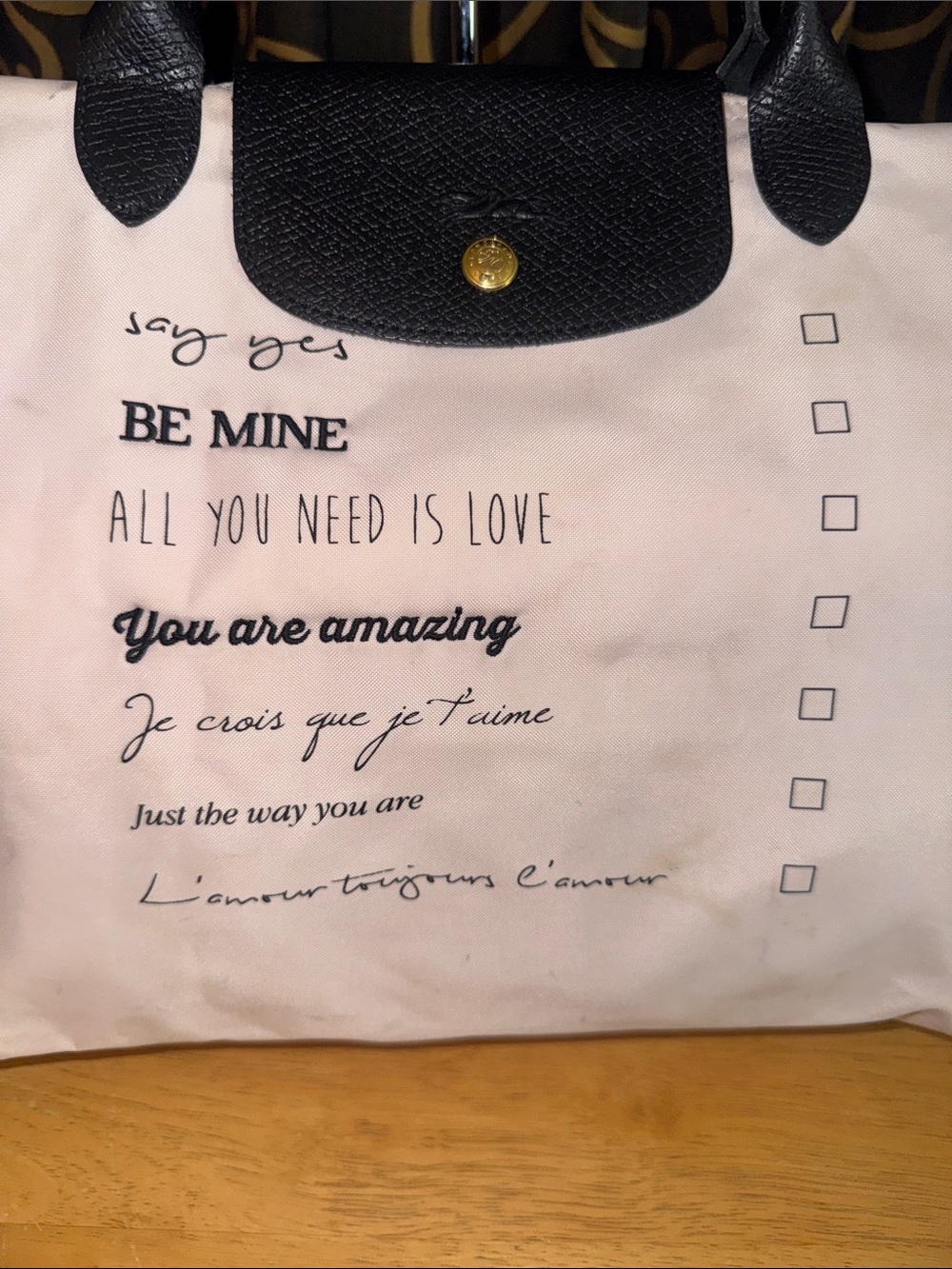 Longchamp Le Pliage RARE St. Valentine Limited Edition Checklist Tote Bag - Picture 4 of 12